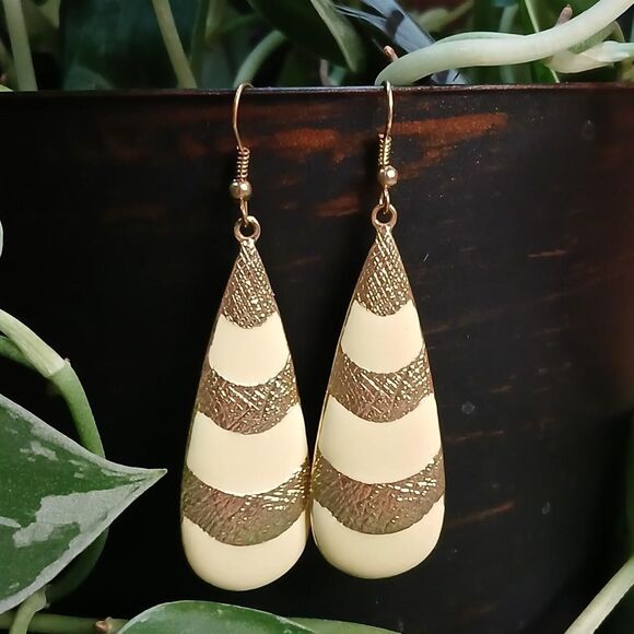 Brass & Enamel Teardrop Dangle Earrings - Picture 2 of 4